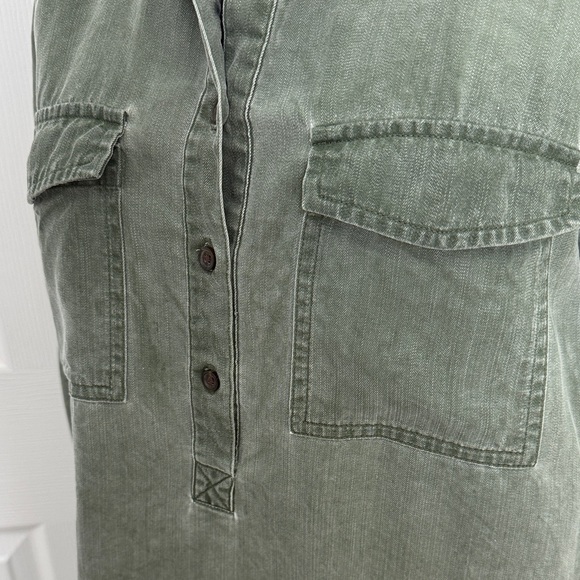 Green Denim old Navy Utility Button-Up Shirt Dress vintage olive green denim - Picture 2 of 11